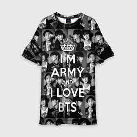 Детское платье 3D с принтом I am army and I lover BTS в Тюмени, 100% полиэстер | прямой силуэт, чуть расширенный к низу. Круглая горловина, на рукавах — воланы | Тематика изображения на принте: bangtan boys | beyond the scene | boyband | boys | bts | chin | chonguk | collage | crown | edm | flowers | hip hop | jimin | jj hope | k pop | photo | r  b | rm | south korean | suga | wee | бойбенд | ви | джей хоуп | коллаж | корона | мальчики | с