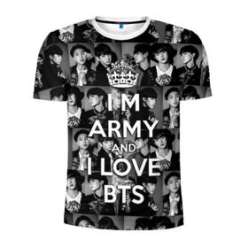 Мужская футболка 3D спортивная с принтом I am army and I lover BTS в Тюмени, 100% полиэстер с улучшенными характеристиками | приталенный силуэт, круглая горловина, широкие плечи, сужается к линии бедра | bangtan boys | beyond the scene | boyband | boys | bts | chin | chonguk | collage | crown | edm | flowers | hip hop | jimin | jj hope | k pop | photo | r  b | rm | south korean | suga | wee | бойбенд | ви | джей хоуп | коллаж | корона | мальчики | с