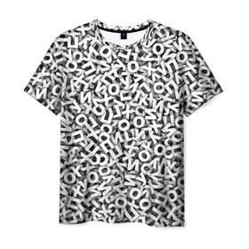 Мужская футболка 3D с принтом буквы ЙУХОП в Тюмени, 100% полиэфир | прямой крой, круглый вырез горловины, длина до линии бедер | алфавит | белый | буквы | паттрен | слово | узор