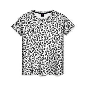 Женская футболка 3D с принтом буквы ЙУХОП в Тюмени, 100% полиэфир ( синтетическое хлопкоподобное полотно) | прямой крой, круглый вырез горловины, длина до линии бедер | алфавит | белый | буквы | паттрен | слово | узор