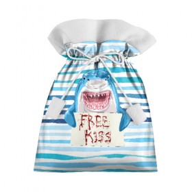 Подарочный 3D мешок с принтом Free Kiss в Тюмени, 100% полиэстер | Размер: 29*39 см | Тематика изображения на принте: free kiss | акула | бесплатные поцелуи | вода | кровь | море | объявление | острые зубы | поцелуй | рыба | табличка | хищник