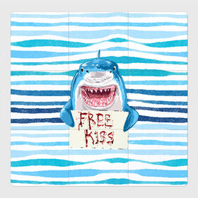 Магнитный плакат 3Х3 с принтом Free Kiss в Тюмени, Полимерный материал с магнитным слоем | 9 деталей размером 9*9 см | free kiss | акула | бесплатные поцелуи | вода | кровь | море | объявление | острые зубы | поцелуй | рыба | табличка | хищник