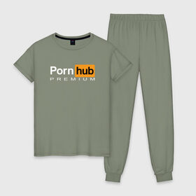 Женская пижама хлопок с принтом PornHub Premium в Тюмени, 100% хлопок | брюки и футболка прямого кроя, без карманов, на брюках мягкая резинка на поясе и по низу штанин | 