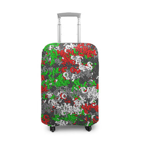 Чехол для чемодана 3D с принтом Камуфляж с буквами FCLM в Тюмени, 86% полиэфир, 14% спандекс | двустороннее нанесение принта, прорези для ручек и колес | зеленый | клуб | красно зеленый | красный | локо | локомотив | москва | паттерн