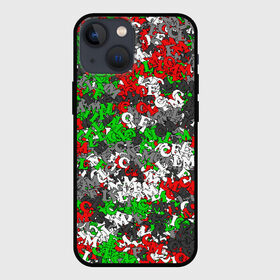 Чехол для iPhone 13 mini с принтом Камуфляж с буквами FCLM в Тюмени,  |  | зеленый | клуб | красно зеленый | красный | локо | локомотив | москва | паттерн