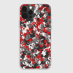 Чехол для iPhone 12 Pro с принтом Камуфляж с буквами F.C.S.M	 в Тюмени, силикон | область печати: задняя сторона чехла, без боковых панелей | fcsm | белый. | камуфляж | красный | милитари | москва | мясо | паттерн | спартак