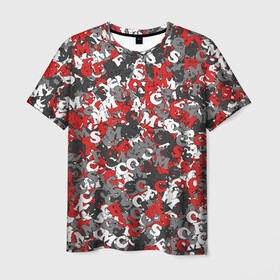 Мужская футболка 3D с принтом Камуфляж с буквами F.C.S.M	 в Тюмени, 100% полиэфир | прямой крой, круглый вырез горловины, длина до линии бедер | fcsm | белый. | камуфляж | красный | милитари | москва | мясо | паттерн | спартак