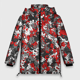 Женская зимняя куртка 3D с принтом Камуфляж с буквами F C S M в Тюмени, верх — 100% полиэстер; подкладка — 100% полиэстер; утеплитель — 100% полиэстер | длина ниже бедра, силуэт Оверсайз. Есть воротник-стойка, отстегивающийся капюшон и ветрозащитная планка. 

Боковые карманы с листочкой на кнопках и внутренний карман на молнии | fcsm | белый. | камуфляж | красный | милитари | москва | мясо | паттерн | спартак