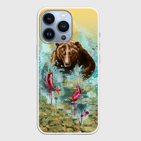Чехол для iPhone 13 Pro с принтом Рыбалка в Тюмени,  |  | берег | брызги | водка | животное | зверь | зубы | лес | медведь | мишка | оскал | охота | патриотизм | река | россия | русский | русь | рыба | символ | ссср | триколор | флаг | хищник
