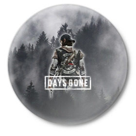 Значок с принтом Days Gone в Тюмени,  металл | круглая форма, металлическая застежка в виде булавки | days gone | лес | лого | персонаж