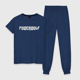 Женская пижама хлопок с принтом POWERWOLF в Тюмени, 100% хлопок | брюки и футболка прямого кроя, без карманов, на брюках мягкая резинка на поясе и по низу штанин | powerwolf | wolf