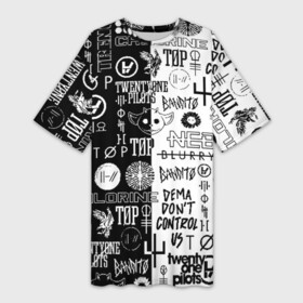 Платье-футболка 3D с принтом TWENTY ONE PILOTS в Тюмени,  |  | 21 pilots | 21p | bandito | blurryface | chlorine | joshua | ned | top | trench | twenty one pilots | tyler | бандито | нэд | тренч