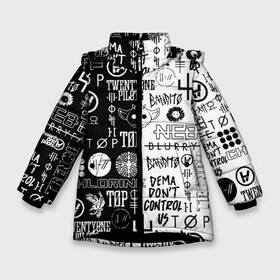 Зимняя куртка для девочек 3D с принтом TWENTY ONE PILOTS в Тюмени, ткань верха — 100% полиэстер; подклад — 100% полиэстер, утеплитель — 100% полиэстер. | длина ниже бедра, удлиненная спинка, воротник стойка и отстегивающийся капюшон. Есть боковые карманы с листочкой на кнопках, утяжки по низу изделия и внутренний карман на молнии. 

Предусмотрены светоотражающий принт на спинке, радужный светоотражающий элемент на пуллере молнии и на резинке для утяжки. | 21 pilots | 21p | bandito | blurryface | chlorine | joshua | ned | top | trench | twenty one pilots | tyler | бандито | нэд | тренч