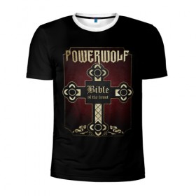 Мужская футболка 3D спортивная с принтом Powerwolf Bible в Тюмени, 100% полиэстер с улучшенными характеристиками | приталенный силуэт, круглая горловина, широкие плечи, сужается к линии бедра | powerwolf | метал | повервольф | повервульф | рок