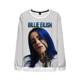 Мужской свитшот 3D с принтом BILLIE EILISH в Тюмени, 100% полиэстер с мягким внутренним слоем | круглый вырез горловины, мягкая резинка на манжетах и поясе, свободная посадка по фигуре | Тематика изображения на принте: ayelish | bad guy | bellyache | bilie eilish | bilie elish | billie | billie eilish | eilish | electronic | elish | music | били айлиш | билли айлиш | эйлиш | элиш