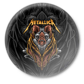 Значок с принтом Metallica в Тюмени,  металл | круглая форма, металлическая застежка в виде булавки | american | bat | bones | emblem | fangs | james hetfield | kirk hammett | metal band | metallica | mouse | music | rock | vampire | американская | вампир | джеймс хетфилд | кирк хэмметт | клыки | кости | ларс ульрих | летучая | метал группа | мет