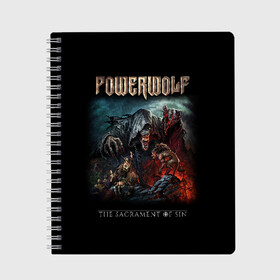 Тетрадь с принтом Powerwolf в Тюмени, 100% бумага | 48 листов, плотность листов — 60 г/м2, плотность картонной обложки — 250 г/м2. Листы скреплены сбоку удобной пружинной спиралью. Уголки страниц и обложки скругленные. Цвет линий — светло-серый
 | Тематика изображения на принте: powerwolf | метал | повервольф | повервульф | рок