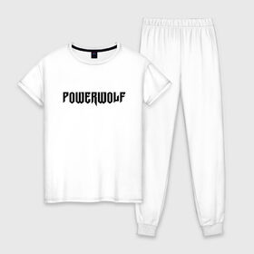 Женская пижама хлопок с принтом Powerwolf в Тюмени, 100% хлопок | брюки и футболка прямого кроя, без карманов, на брюках мягкая резинка на поясе и по низу штанин | powerwolf | метал | повервольф | повервульф | рок