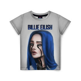 Детская футболка 3D с принтом BILLIE EILISH в Тюмени, 100% гипоаллергенный полиэфир | прямой крой, круглый вырез горловины, длина до линии бедер, чуть спущенное плечо, ткань немного тянется | ayelish | bad guy | bellyache | bilie eilish | bilie elish | billie | billie eilish | eilish | electronic | elish | music | били айлиш | билли айлиш | эйлиш | элиш