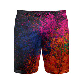 Мужские шорты спортивные с принтом Брызги краски в Тюмени,  |  | брызги | брызги красок | краска | красочные | пятна | пятна краски | цветные | яркие