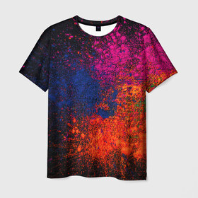 Мужская футболка 3D с принтом Брызги краски в Тюмени, 100% полиэфир | прямой крой, круглый вырез горловины, длина до линии бедер | Тематика изображения на принте: брызги | брызги красок | краска | красочные | пятна | пятна краски | цветные | яркие