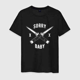 Мужская футболка хлопок с принтом Sorry baby в Тюмени, 100% хлопок | прямой крой, круглый вырез горловины, длина до линии бедер, слегка спущенное плечо. | Тематика изображения на принте: eve | killing eve | knife | oksana astankova | villanelle | вилланель | ева | оксана