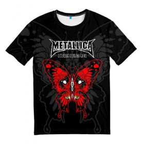 Мужская футболка 3D с принтом Metallica в Тюмени, 100% полиэфир | прямой крой, круглый вырез горловины, длина до линии бедер | american | butterfly | devil | fangs | james hetfield | kirk hammett | metal band | metallica | music | mystic | red | rock | skull | vampire | американская | бабочка | вампир | джеймс хетфилд | дьявол | кирк хэмметт | клыки | красная | ларс ульрих | мета