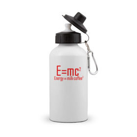Бутылка спортивная с принтом E=mc2 в Тюмени, металл | емкость — 500 мл, в комплекте две пластиковые крышки и карабин для крепления | Тематика изображения на принте: 