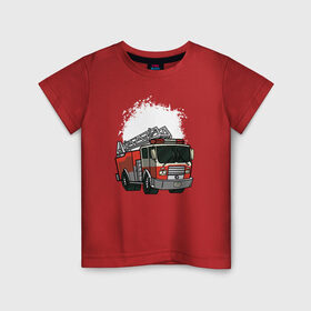 Детская футболка хлопок с принтом Пожарная Машина в Тюмени, 100% хлопок | круглый вырез горловины, полуприлегающий силуэт, длина до линии бедер | огонь | пожар | пожарная | пожарная охрана | пожарник | пожарный