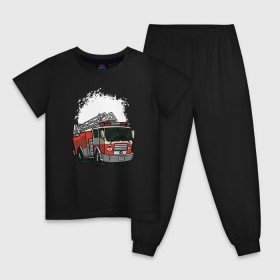 Детская пижама хлопок с принтом Пожарная Машина в Тюмени, 100% хлопок |  брюки и футболка прямого кроя, без карманов, на брюках мягкая резинка на поясе и по низу штанин
 | огонь | пожар | пожарная | пожарная охрана | пожарник | пожарный