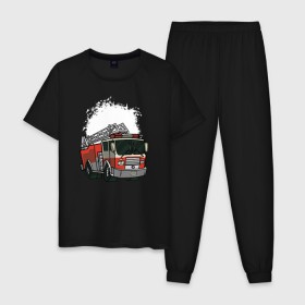 Мужская пижама хлопок с принтом Пожарная Машина в Тюмени, 100% хлопок | брюки и футболка прямого кроя, без карманов, на брюках мягкая резинка на поясе и по низу штанин
 | огонь | пожар | пожарная | пожарная охрана | пожарник | пожарный