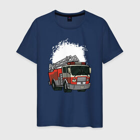 Мужская футболка хлопок с принтом Пожарная Машина в Тюмени, 100% хлопок | прямой крой, круглый вырез горловины, длина до линии бедер, слегка спущенное плечо. | огонь | пожар | пожарная | пожарная охрана | пожарник | пожарный