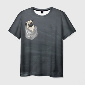 Мужская футболка 3D с принтом Карманный мопс в Тюмени, 100% полиэфир | прямой крой, круглый вырез горловины, длина до линии бедер | pug | карман | карманный мопс | малыш | милый | мопс | пес | песик | собака | собачка