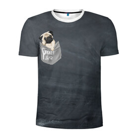 Мужская футболка 3D спортивная с принтом Карманный мопс в Тюмени, 100% полиэстер с улучшенными характеристиками | приталенный силуэт, круглая горловина, широкие плечи, сужается к линии бедра | pug | карман | карманный мопс | малыш | милый | мопс | пес | песик | собака | собачка