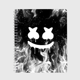 Тетрадь с принтом MARSHMELLO MELT в Тюмени, 100% бумага | 48 листов, плотность листов — 60 г/м2, плотность картонной обложки — 250 г/м2. Листы скреплены сбоку удобной пружинной спиралью. Уголки страниц и обложки скругленные. Цвет линий — светло-серый
 | Тематика изображения на принте: america | dj | fire | flame | marshmello | usa | америка | маршмелло | огонь | пламя