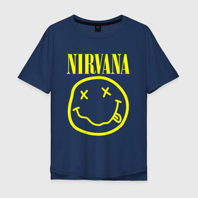 Мужская футболка хлопок Oversize с принтом NIRVANA в Тюмени, 100% хлопок | свободный крой, круглый ворот, “спинка” длиннее передней части | Тематика изображения на принте: nirvana | smile | курт кобейн | нирвана | смайл