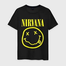Мужская футболка хлопок с принтом NIRVANA в Тюмени, 100% хлопок | прямой крой, круглый вырез горловины, длина до линии бедер, слегка спущенное плечо. | nirvana | smile | курт кобейн | нирвана | смайл