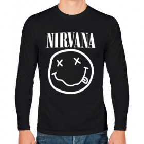 Мужской лонгслив хлопок с принтом NIRVANA в Тюмени, 100% хлопок |  | nirvana | smile | курт кобейн | нирвана | смайл