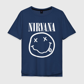 Мужская футболка хлопок Oversize с принтом NIRVANA в Тюмени, 100% хлопок | свободный крой, круглый ворот, “спинка” длиннее передней части | nirvana | smile | курт кобейн | нирвана | смайл
