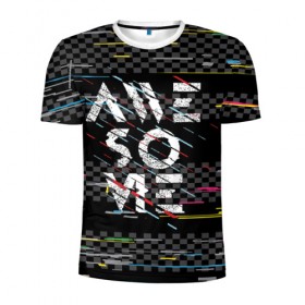 Мужская футболка 3D спортивная с принтом Awesome - Классный в Тюмени, 100% полиэстер с улучшенными характеристиками | приталенный силуэт, круглая горловина, широкие плечи, сужается к линии бедра | awesome | абстракт | классный | клевый | крутой | линии | потрясающий | текст