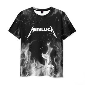 Мужская футболка 3D с принтом METALLICA (НА СПИНЕ) в Тюмени, 100% полиэфир | прямой крой, круглый вырез горловины, длина до линии бедер | fire | flame | metallica | металлика | огонь | пламя