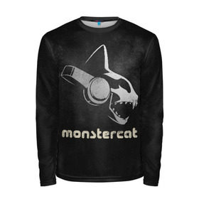 Мужской лонгслив 3D с принтом Monstercat в Тюмени, 100% полиэстер | длинные рукава, круглый вырез горловины, полуприлегающий силуэт | monstercat | клуб | клубная музыка | кот | котенок | кошка | лейбл | монстар | монстар кет | монстер | музыка | танцевальная музыка | электронная | электронная музыка