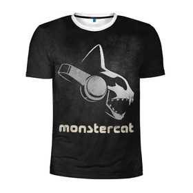 Мужская футболка 3D спортивная с принтом Monstercat в Тюмени, 100% полиэстер с улучшенными характеристиками | приталенный силуэт, круглая горловина, широкие плечи, сужается к линии бедра | monstercat | клуб | клубная музыка | кот | котенок | кошка | лейбл | монстар | монстар кет | монстер | музыка | танцевальная музыка | электронная | электронная музыка