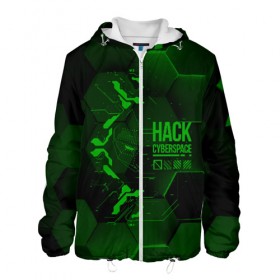 Мужская куртка 3D с принтом Hack Cyberspace в Тюмени, ткань верха — 100% полиэстер, подклад — флис | прямой крой, подол и капюшон оформлены резинкой с фиксаторами, два кармана без застежек по бокам, один большой потайной карман на груди. Карман на груди застегивается на липучку | cyberpunk | hack | hack cyberspace | hacker | абстракция | взлом | микросхема | минимализм | программер | программист | сеть | хакер