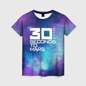 Женская футболка 3D с принтом 30 SECONDS TO MARS в Тюмени, 100% полиэфир ( синтетическое хлопкоподобное полотно) | прямой крой, круглый вырез горловины, длина до линии бедер | 30 seconds to mars | 30 секунд до марса | space | джаред лето | космос