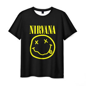 Мужская футболка 3D с принтом NIRVANA в Тюмени, 100% полиэфир | прямой крой, круглый вырез горловины, длина до линии бедер | nirvana | smile | курт кобейн | нирвана | смайл