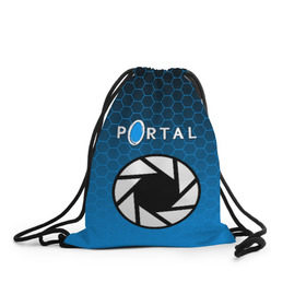 Рюкзак-мешок 3D с принтом PORTAL в Тюмени, 100% полиэстер | плотность ткани — 200 г/м2, размер — 35 х 45 см; лямки — толстые шнурки, застежка на шнуровке, без карманов и подкладки | glados | half life. | portal | пиктограммы | портал | телепорт