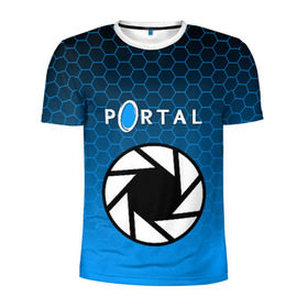 Мужская футболка 3D спортивная с принтом PORTAL в Тюмени, 100% полиэстер с улучшенными характеристиками | приталенный силуэт, круглая горловина, широкие плечи, сужается к линии бедра | Тематика изображения на принте: glados | half life. | portal | пиктограммы | портал | телепорт