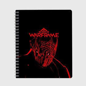 Тетрадь с принтом WARFRAME - Red Stalker в Тюмени, 100% бумага | 48 листов, плотность листов — 60 г/м2, плотность картонной обложки — 250 г/м2. Листы скреплены сбоку удобной пружинной спиралью. Уголки страниц и обложки скругленные. Цвет линий — светло-серый
 | excalibur | game | games | inaros | ivara | logo | lotus | nezha | rhino | saryn | stalker | symbol | tenno | trinity | warframe | варфрейм | игра | игры | лого | лотос | раса | символ | сталкер | тэнно | экзоскелет