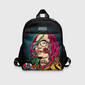 Детский рюкзак 3D с принтом Lil Pump в Тюмени, 100% полиэстер | лямки с регулируемой длиной, сверху петелька, чтобы рюкзак можно было повесить на вешалку. Основное отделение закрывается на молнию, как и внешний карман. Внутри дополнительный карман. По бокам два дополнительных кармашка | Тематика изображения на принте: esskeetit | gazzy garcia | gucci gang | lil pump | lilpump | газзи гарсия | лил памп | рэп | рэпер | эшкере